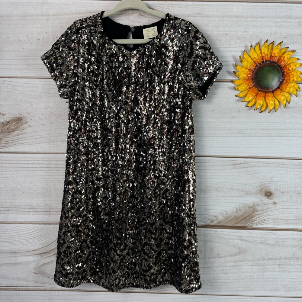 Zara Kids Dress‎ Size 6 Silver Gold Sequin Party Holiday Short Sleeve